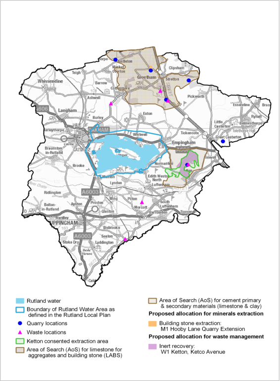 Map showing proposed allocations for minerals extraction and waste management