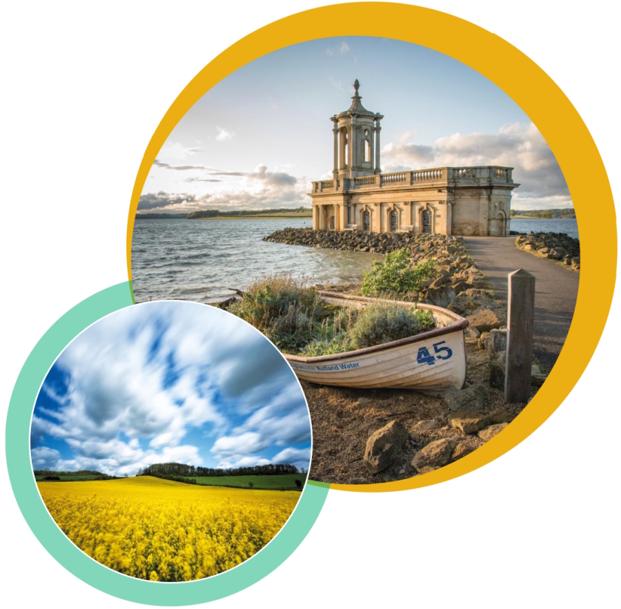 Draft Consultation and Engagement Strategy document cover featuring a scenic photo of Normanton Church on Rutland Water and a blooming yellow field.
